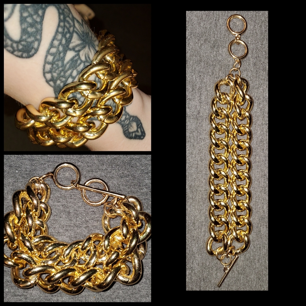 Gold tone double layered chain bracelet